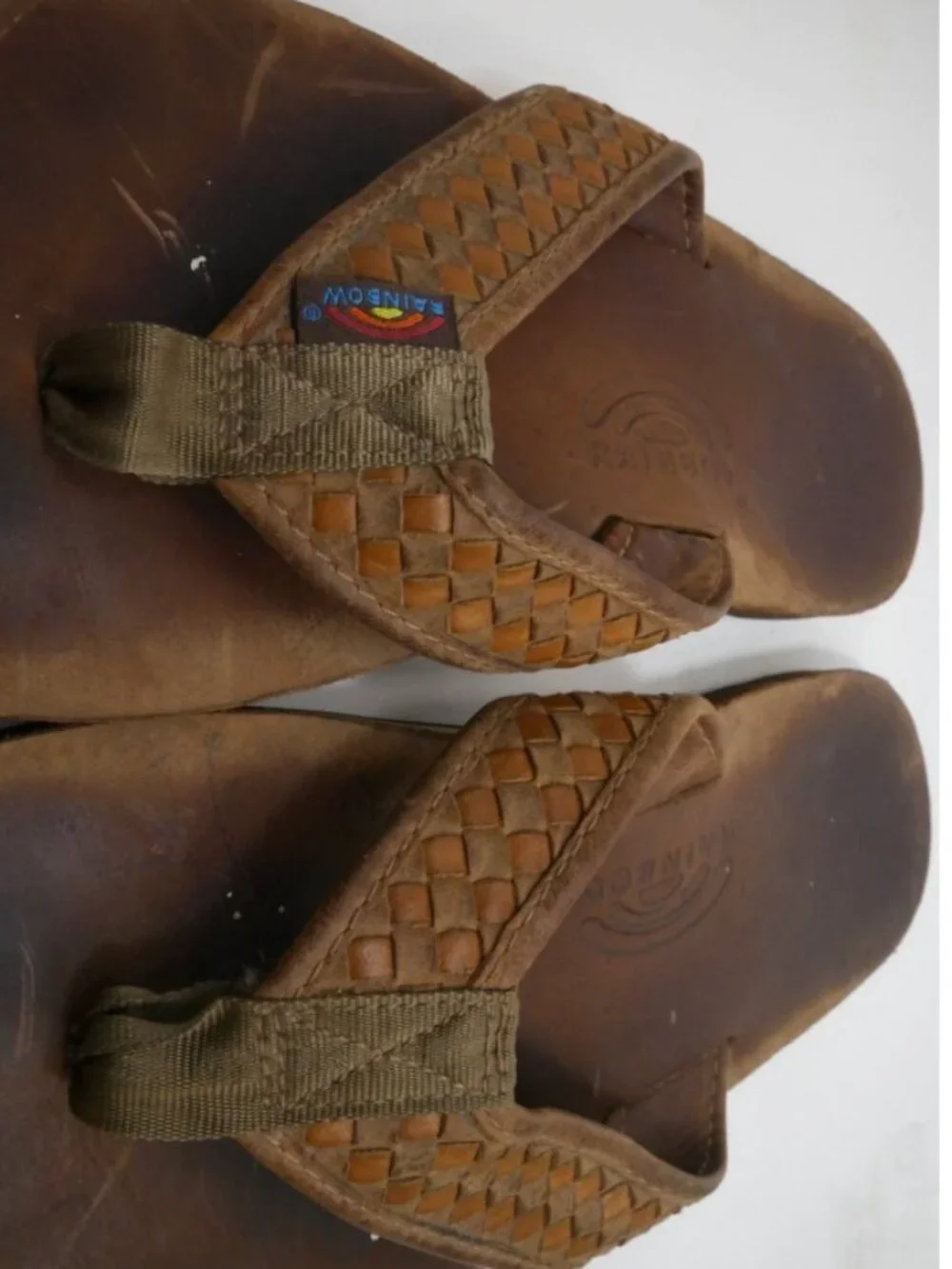 Rainbow Sandals Flip Flops Genuine Leather Large 9.5-10.5 Braided Double Layer
